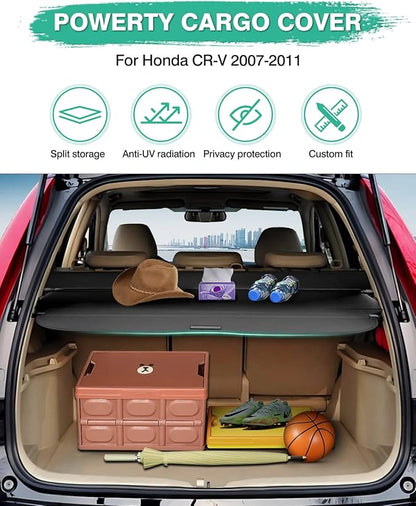 Powerty Cargo Cover for Honda CRV 2007-2010 2011 Retractable Trunk Cover Trunk Shielding Shade for CRV Accessories Cargo Luggage Cover No Gap