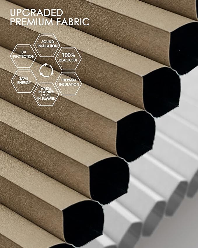 Yoolax Motorized Cellular Shades Compatible with Alexa, Blackout Motorized Blinds with Remote Smart Honeycomb Shades for Indoor Windows, Automatic Blinds Custom Size (Brown)