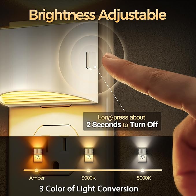 DORESshop Night Light, Night Lights Plug into Wall, Adjustable, 3CCT | 3 Level Brightness Adjustable Plug in Night Light, Dusk to Dawn Sensor, Nightlights for Adults, Bedroom, Bathroom, 4 packs