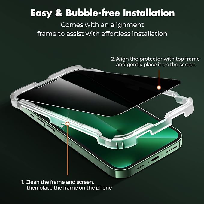 UNBREAKcable Privacy Screen Protector for iPhone 13 Pro Max/iPhone 14 Plus, Shatterproof Tempered Glass [True 28°Anti Spy] [9H Hardness] [Easy Installation Frame] Private Protector - 2 Pack