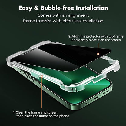 UNBREAKcable Privacy Screen Protector for iPhone 13 Pro Max/iPhone 14 Plus, Shatterproof Tempered Glass [True 28°Anti Spy] [9H Hardness] [Easy Installation Frame] Private Protector - 2 Pack