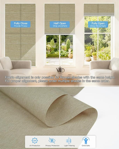 Motorized Roman Shades for Windows, Custom Light Filtering Roman Blinds with Remote, Smart Privacy Window Shades for Living Room Kitchen Office, Alexa & Google Home Compatible, App Control via RF Hub