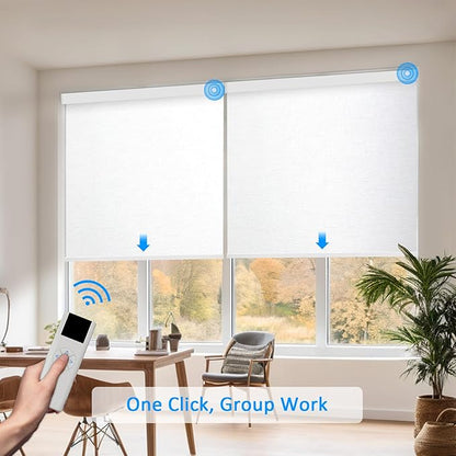 Motorized Blinds with Remote Cordless Automatic Motorized Shades Custom Blinds for Windows Smart Curtains Compatible with Alexa Google Home(Blackout Jacquard White,W31 x H72in)