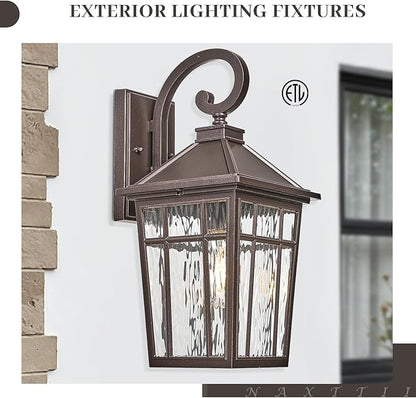 Porch Lights Outdoor 14 Inch Height Exterior Lighting Fixtures ORB Finish and Water Ripple Glass Outside Lights for House Garage and Garden E26 Socket