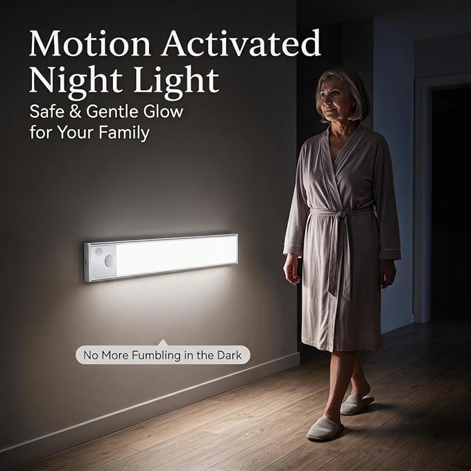 Under Cabinet Motion Sensor Lighting: 14 Inch Dimmable Rechargeable Lights Indoor - Battery Operated Lights - Undercabinet Closet Light Magnetic Led Light for Kitchen Home Bathroom Counter 5 Pack