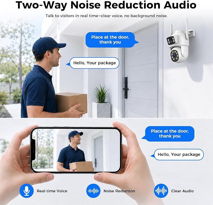 Camcamp Home Security Camera System Wireless Outdoor, 4 Dual Lens Cameras | PTZ auto tracking,10CH NVR,500GB HDD,24/7 recording,no monthly fee,color night vision,2-way audio,IP66 weatherproof