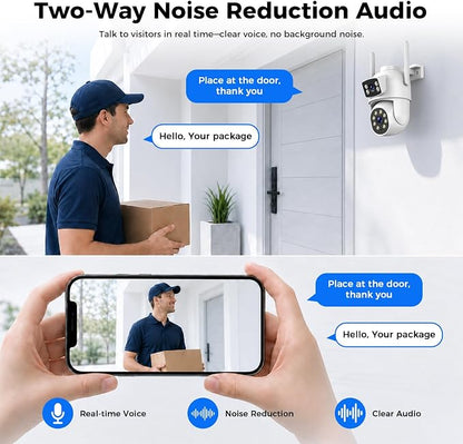 Camcamp Home Security Camera System Wireless Outdoor, 4 Dual Lens Cameras | PTZ auto tracking,10CH NVR,500GB HDD,24/7 recording,no monthly fee,color night vision,2-way audio,IP66 weatherproof