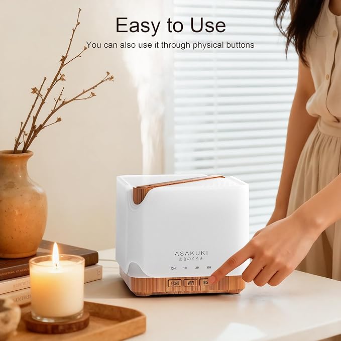 ASAKUKI Essential Oil Diffuser for Home, Smart WiFi 700 ml Humidifier, Connect with Alexa and Google Home, Phone App & Voice Control, Customized Schedule Timers and LED Light, Gift for Mom - Yellow