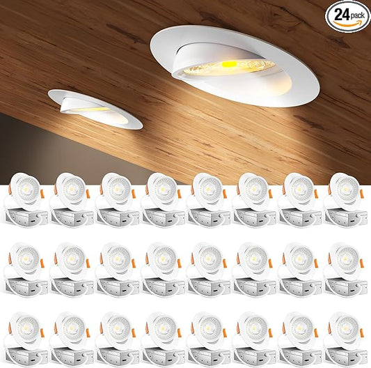 Amico 24 Pack 4 Inch 5CCT Gimbal LED Recessed Lighting, 360°&90° Adjustable Eyeball Directional Downlight, Dimmable, 2700K/3000K/3500K/4000K/5000K Selectable, CRI90+ 9W 700LM, ETL&FCC