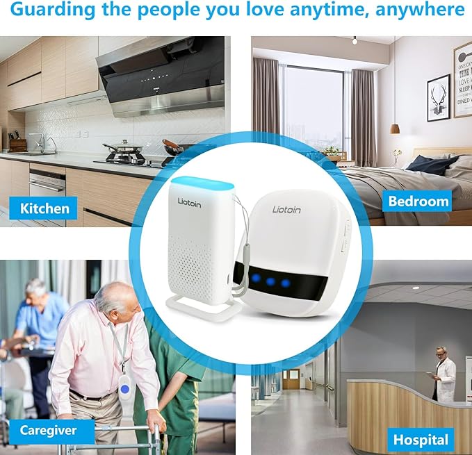 Wireless Caregiver Pager Call Button Alert Button Call Bell for Elderly Patients at Home Nurse Alert System 2 Waterproof Transmitters 1 Portable Receiver 2 plugin Receiver……