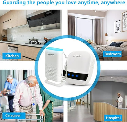 Wireless Caregiver Pager Call Button Alert Button Call Bell for Elderly Patients at Home Nurse Alert System 2 Waterproof Transmitters 1 Portable Receiver 2 plugin Receiver……