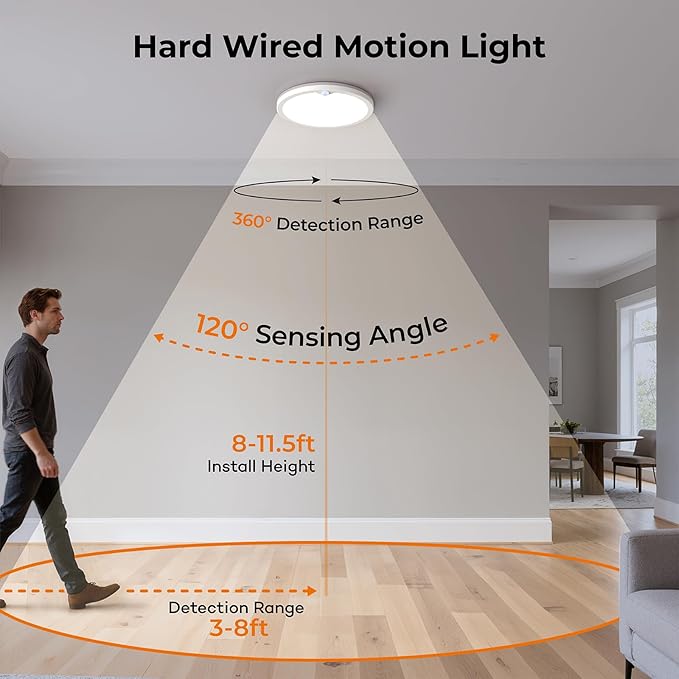 Annaror Motion Sensor Ceiling Light with Remote, Night Light 2000K, 8.7 Inch Wired Flush Mount 3000K/4000K/5000K Selectable, 1800LM Dimmable Motion Sensor Light Indoor for Closet Hallway Stairs White