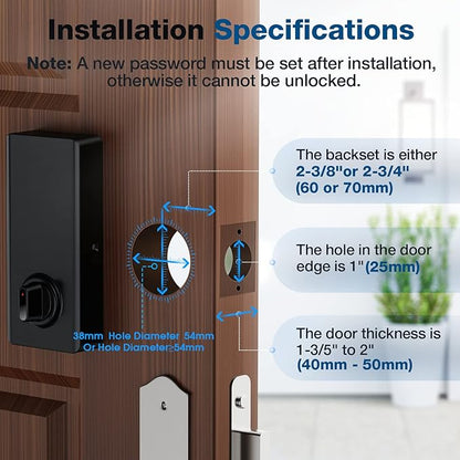 Fingerprint Keyless Entry Door Lock, Electronic Deadbolt Door Lock with, Anti-Peeping Smart Lock for Front Door, IP65 Waterproof Smart Deadbolt for Home