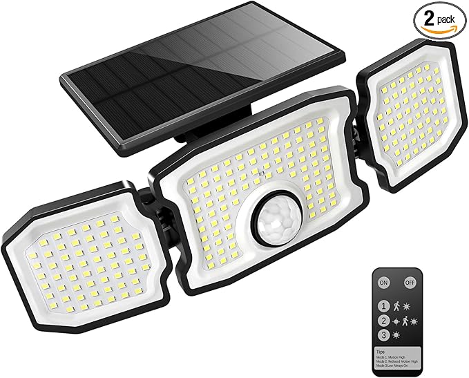 Solar Lights Outdoor Waterproof- 2800LM 200LED Solar Motion Sensor Lights, 3 Heads & 3 Modes Flood Lights, 270° Wide Angle Solar Powered Security Lights for Yard(1 Pack)