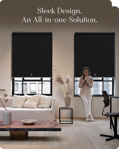Graywind Smart Roller Shades 100% Blackout Window Blinds with APP Control Customized Automatic Shades for Home and Office(31" Wx72 H,Black)
