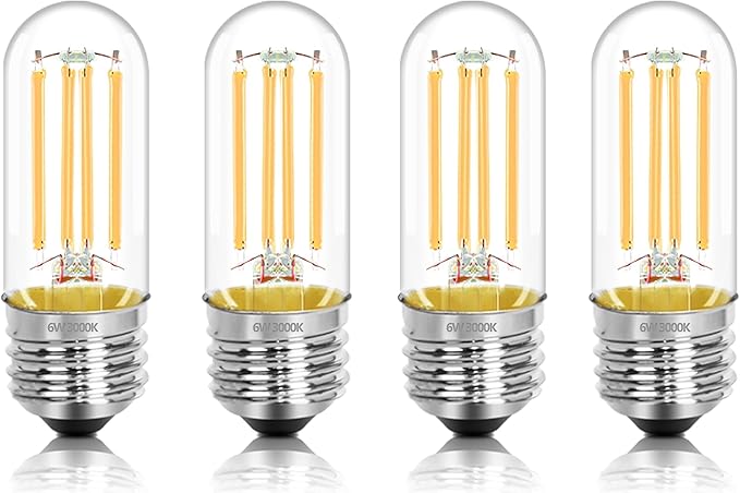 3.2 Inch E26 LED Bulb 60 Watt Equivalent, 3000K Warm White Edison Bulbs Dimmable, AC 120V 600LM T10/T9 Clear Glass Filament Light Bulbs for Pendant Wall Pipe Lights UL Certified-4 Pack