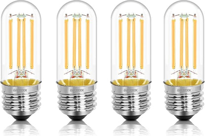 3.2 Inch E26 LED Bulb 60 Watt Equivalent, 3000K Warm White Edison Bulbs Dimmable, AC 120V 600LM T10/T9 Clear Glass Filament Light Bulbs for Pendant Wall Pipe Lights UL Certified-4 Pack