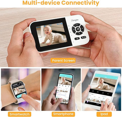 Simyke Smart Baby Monitor with SD Card,WiFi 1080P AI Cam with Phone App,2.8'' IPS Display,AI Face Tracking&Sound Detection,Auto Night Vision,2-Way Talk,Multi-User,Triple Security,1500ft Long Range
