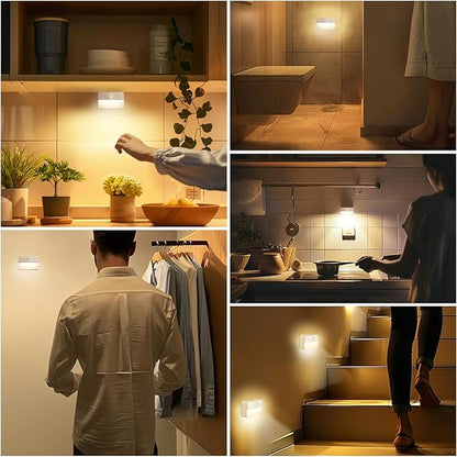 Guankai 16 Pack Motion Sensor Stair Light for Indoor, Battery Operated Closet Lights, Stick on Anywhere Hallway Lamp, Portable Led Night Lamps for Bedroom Under Cabinet Kitchen