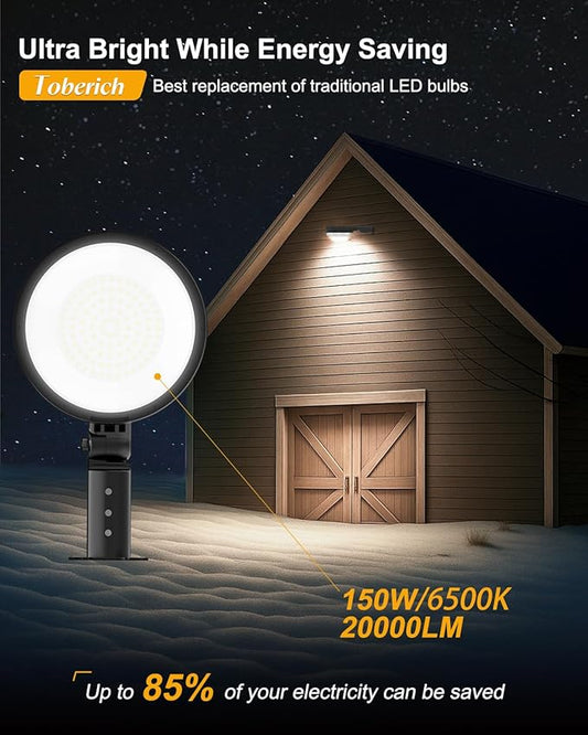 toberich LED Barn Light 2 Packs, 150W 20000LM Yard Area Lights Dusk to Dawn Outdoor Lighting with Upgraded Photocell 6500K Adjustable Angle Daylight IP66 Waterproof Street Lights for Farmhouse/Garage