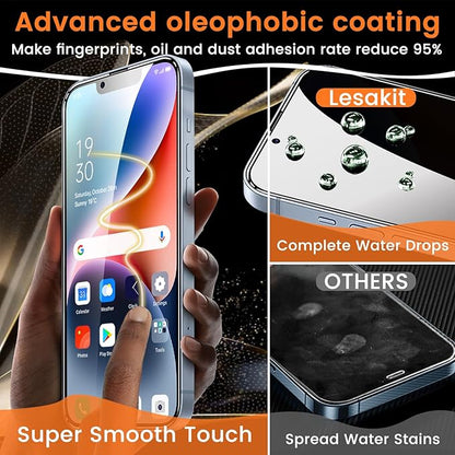 Lesakit 3+3 Pack Privacy Screen Protector for iPhone 14 6.1-Inch with 3 Pack Camera Lens Protector, Anti Spy Tempered Glass Film 9H Hardness Bubble Free Case Friendly