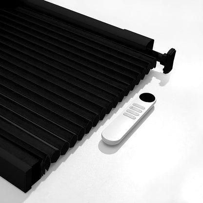 Boolegon No Drill Motorized Cellular Blinds with Remote Motorized Blackout Honeycomb Blinds for Indoor Windows Easy to Install Automatic Cellular Shades for Home,Blackout Black,Custom Size