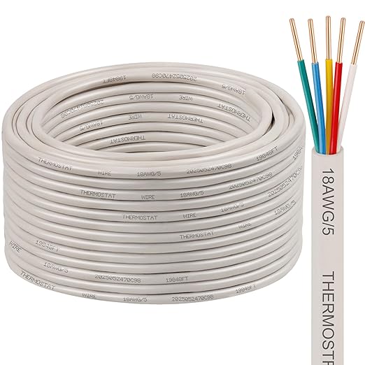 XRDS -RF 18AWG 5 Conductor Thermostat Wire 100FT, Solid Copper, 18 Gauge 5 Wire for Thermostat, HVAC, Heating and Cooling, White Jacket (10FT / 20FT / 25FT / 30FT / 50FT / 75FT / 100FT)