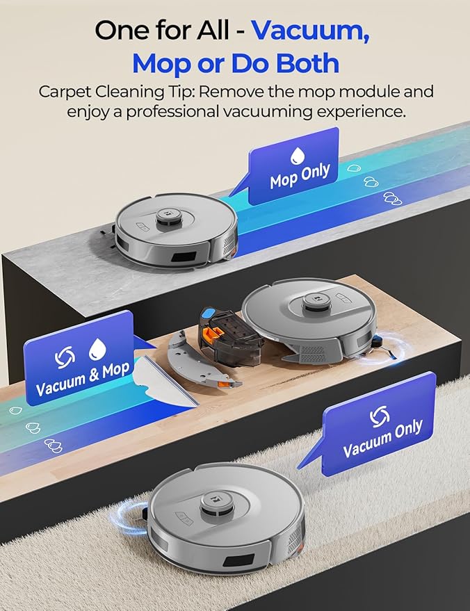 Robot Vacuum 20,000 Pa Robot Vacuum and Mop,120Day Self Emptying Vacuum Robot,Lidar Navigation,5G 2.4GWiFi APP Aspirateur Robot,Self-Charging Robot Vacuums for Pet,Floor,Carpet Gray R11