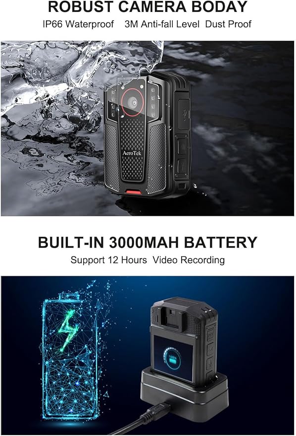 AeroTek Mini 4K Body Camera with Audio and Video Recording, GPS Bodycam with Ultra Infrared Night Vision and Fast Charging for Police, Law Enforcement and Delivery (128GB SD Card Set)