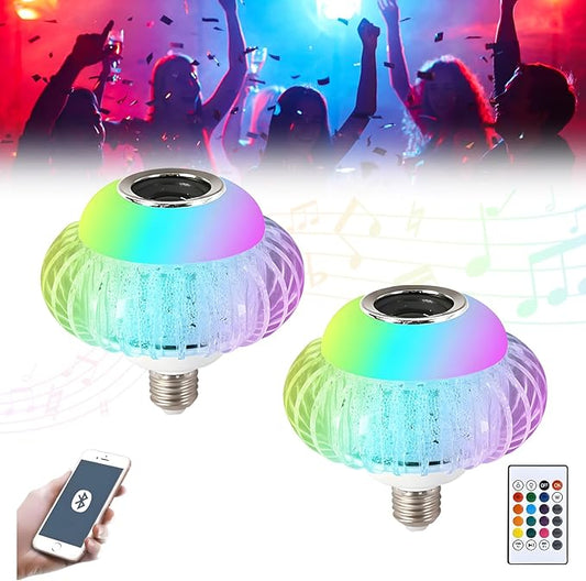 Bluetooth RGB Music Light Bulb, with Built-in Bluetooth Speaker, E27 Base Wireless Single Smart Light Bulb, Remote Control White+RGB Colors Speaker Bulb for Party, Home, Christma Decorations (2 Pcs)