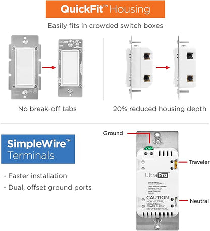 UltraPro Add-On Switch QuickFit and SimpleWire, in-Wall White Rocker Paddle Only, Z-Wave ZigBee Wireless Smart Lighting Controls, NOT A STANDALONE Switch, 59349