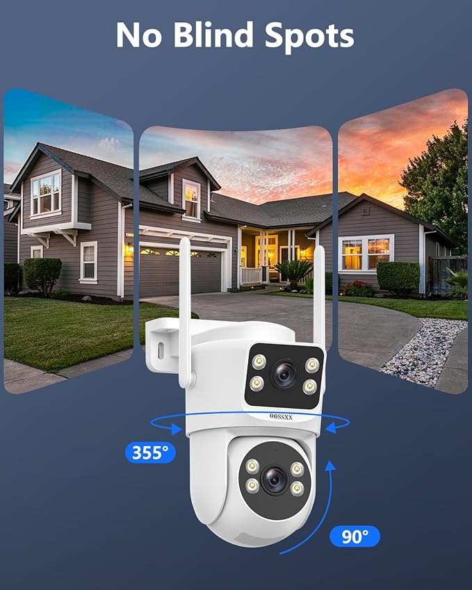 OOSSXX 2K Dual Lens PT Wireless Security Camera System, 2 Cameras in 1, 130° Wide Angle, Long Range WiFi +76%, PIR Human Detection, 2-Way Audio, 16CH NVR, No Monthly Fee