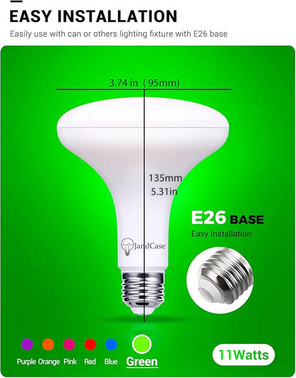 BR30 Green Flood Light Bulb, JandCase Green LED Light Bulb, 11W(100W Equivalent), 900lm, Non-Dimmable Can Light Bulbs for Ceiling, E26 Base, 2 Pack