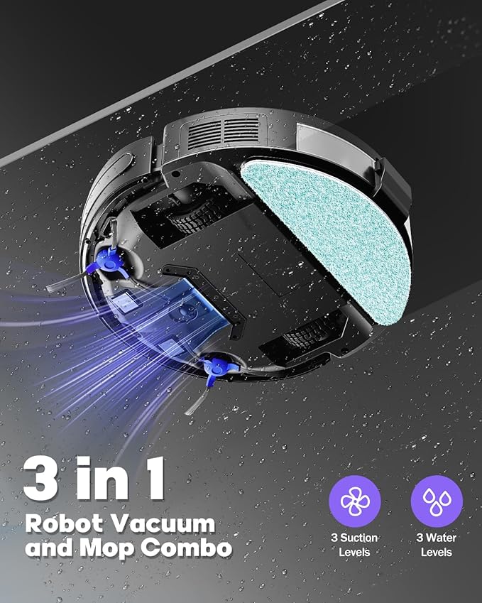 V3 Robot Vacuum and Mop, 3 in 1 Robot Vacuum Cleaner, Self-Charging Robotic Vacuum, 120 Min Runtime, 5000Pa Suction, 2.99" Thin, Support 2.4GWifi/ Alexa/App, for Pet Hair,Carpet,Hard Floor