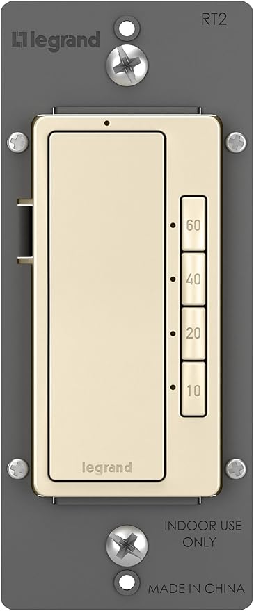 Legrand Radiant Digital Countdown Timer Rocker Light Switch, For Home Lighting Control, with Locator & Time Indicator, 60/40/20/10 Minute Settings, RT2LACCV4, Light Almond, 1 Count