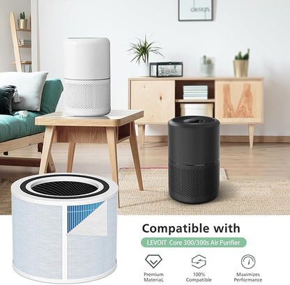 Core 300 Smoke Replacement Filter for LEVOIT Core 300-P Core 300 Core 300S Core 300S-P VortexAir Air Purifie-r, Core 300-RF, 4-in-1 Activated Carbon Filtration System, 2 Pack, Blue