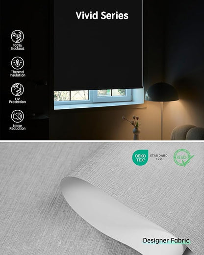 Yoolax Motorized Blinds with Remote, Designer Smart Blinds Work with Alexa, Google, Apple Homekit, 100% Blackout Motorized Shades Custom Electric Shades Voice Control (V-Foggy White)