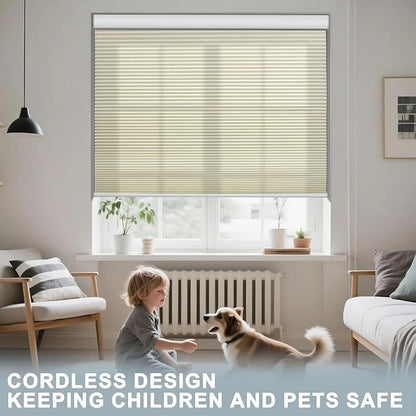 BERISSA Motorized Cellular Shades, Light Filtering Smart Honeycomb Blinds with Remote Control & Hub, Custom Room Darkening Automatic Cellular Window Blinds for Home Office, Living Room, Door,Beige