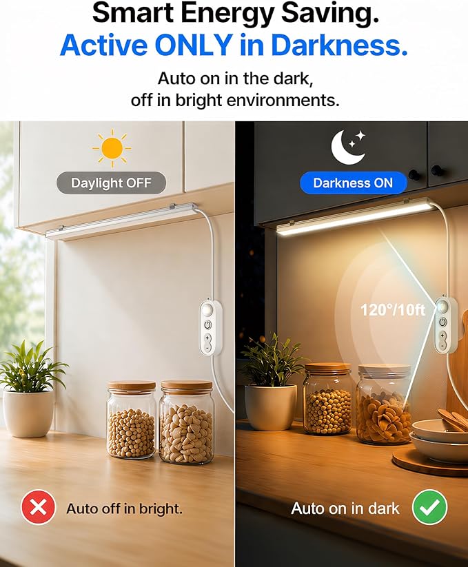 ASOKO Motion Sensor Dimmable Led Under Cabinet Lighting Plug in - 6 Pcs 12 inches Linkable Counter Light Bars, Led Closet Light Daylight White 4500K
