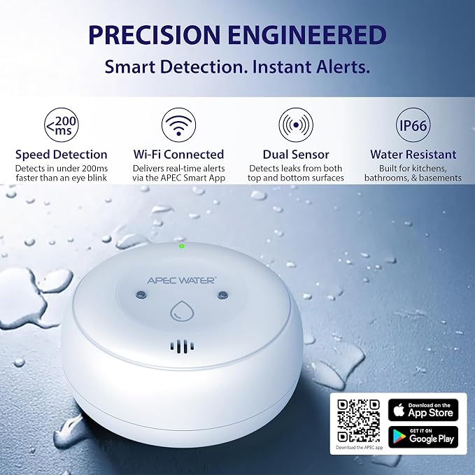APEC Water WiFi Water Leak Detector, Dual Sensor, Pack of 3