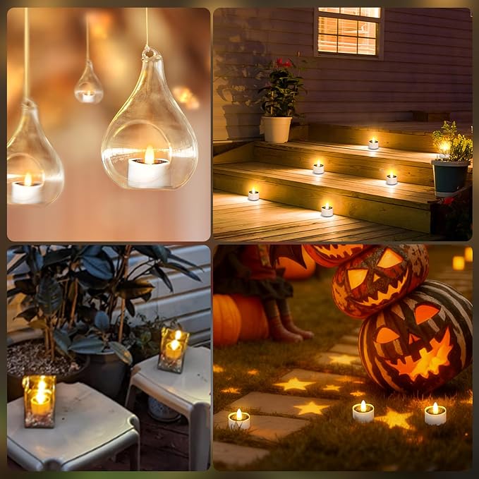 HL Solar Tea Lights, 12PCS Outdoor Waterproof Flameless Candles, Dusk to Dawn Rechargeable Battery LED Tea Lights for Lantern, Garden, Camping, Home Decor (Warm White, 1.5''x1.61'')