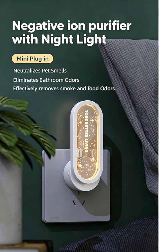 Mini Plug-in Air Purifier with Night Light, Quiet Odor Eliminator for Bathroom Pantry Pet Area, Small Space Air Cleaner (White)