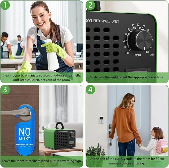 Ozone Generator 60,000 mg/h, Portable O3 air purifiers for home, Car, Office & Industrial, Ozone machine odor Removal for Smoke, Pet Odor Eliminator, 120min Timer & Safety Auto-Off, Green