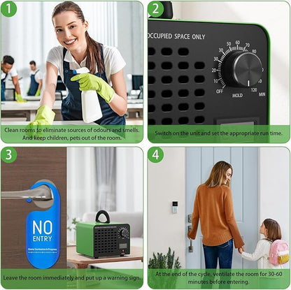 Ozone Generator 60,000 mg/h, Portable O3 air purifiers for home, Car, Office & Industrial, Ozone machine odor Removal for Smoke, Pet Odor Eliminator, 120min Timer & Safety Auto-Off, Green