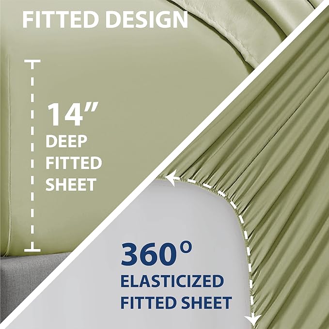 Swift Home Smart Sheets, Ultra Soft Brushed Microfiber 4-Piece Sheet Set, Fitted Bed Sheet with Side Storage Pockets – Sage, Full