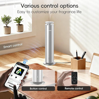 Waterless Scent Diffuser Kit-Include 2x120ml Essential Oils, Essential Oil Diffuser for Home, Hotel & Office, APP&Remote Control, Quiet Operation, Pets and Kids Friendly, Coverage 1000 Sq Ft