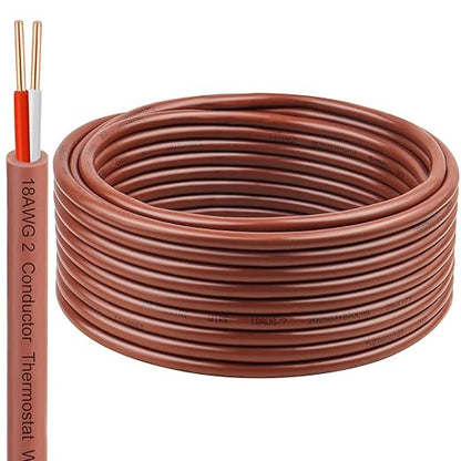 XRDS -RF Thermostat Wire 18/2 30FT Solid Copper, Low Voltage, 2 Conductor Thermostat Cable Ideal for Thermostats, HVAC Systems, Doorbells, and Security Systems