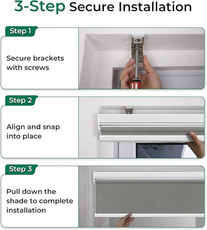 Allesin Smart Zigbee Roller Shades with Alexa Control, Blackout Motorized Blinds, No Hub Needed, Custom Sizes, Remote Included, (Gray, 35" W x 72" H)