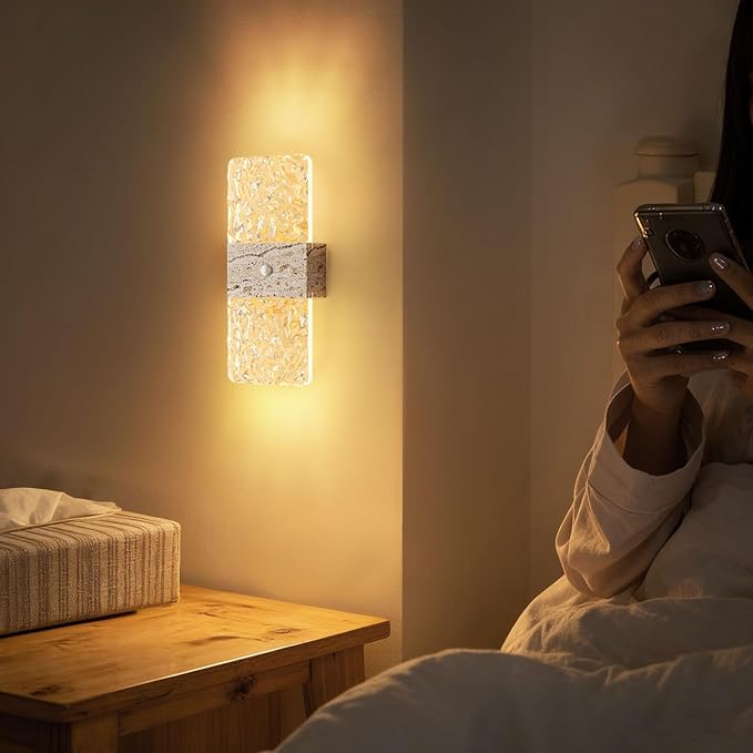 Motion Sensor Light Indoor, 2600 mAh Rechargeable Battery Operated Wall Sconce, 0-80LM Dimmable, 3 Colors, Always-On and Dusk to Dawn Motion Mode, Wireless Led Night Light, Marble Color