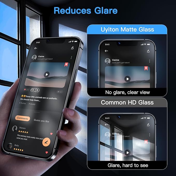Uyiton for iPhone 13 Pro Max/14 Plus Matte Privacy Screen Protector - Anti-Fingerprint [Easy to Install] Anti-Spy Shatterproof Full Coverage Case Friendly 9H Tempered Glass Screen Cover, 2 Pack
